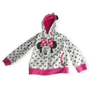 Disney Girls Minnie Mouse Hooded Zip-Up Jacket - White & Hot Pink Size 5T